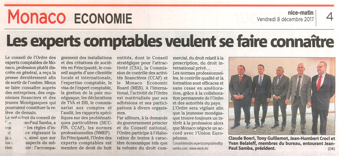 Les Experts-Comptables veulent se faire connaître - Article Nice-Matin